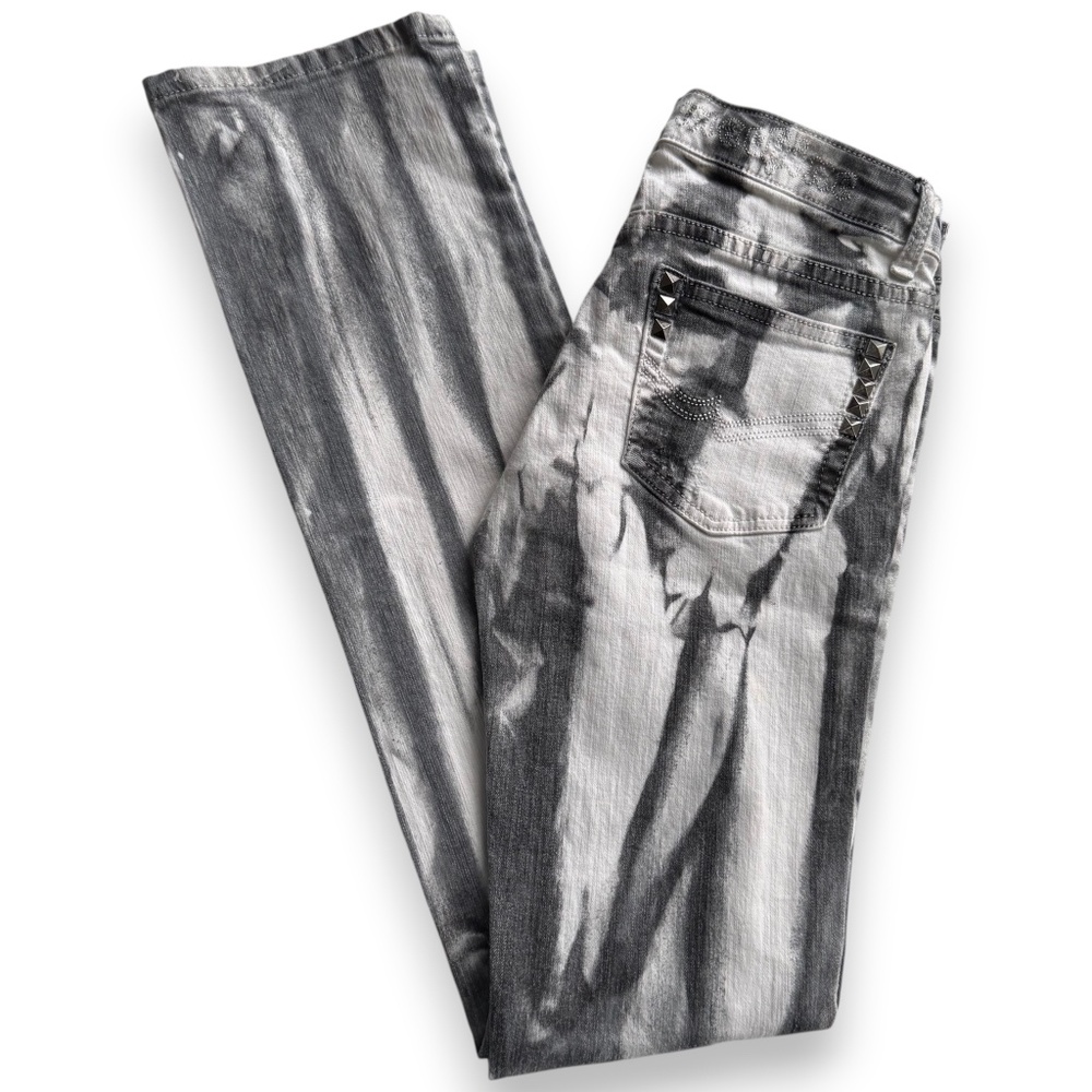 MACHINE gray tie-dye studded jeans size 0 - Picture 2 of 15